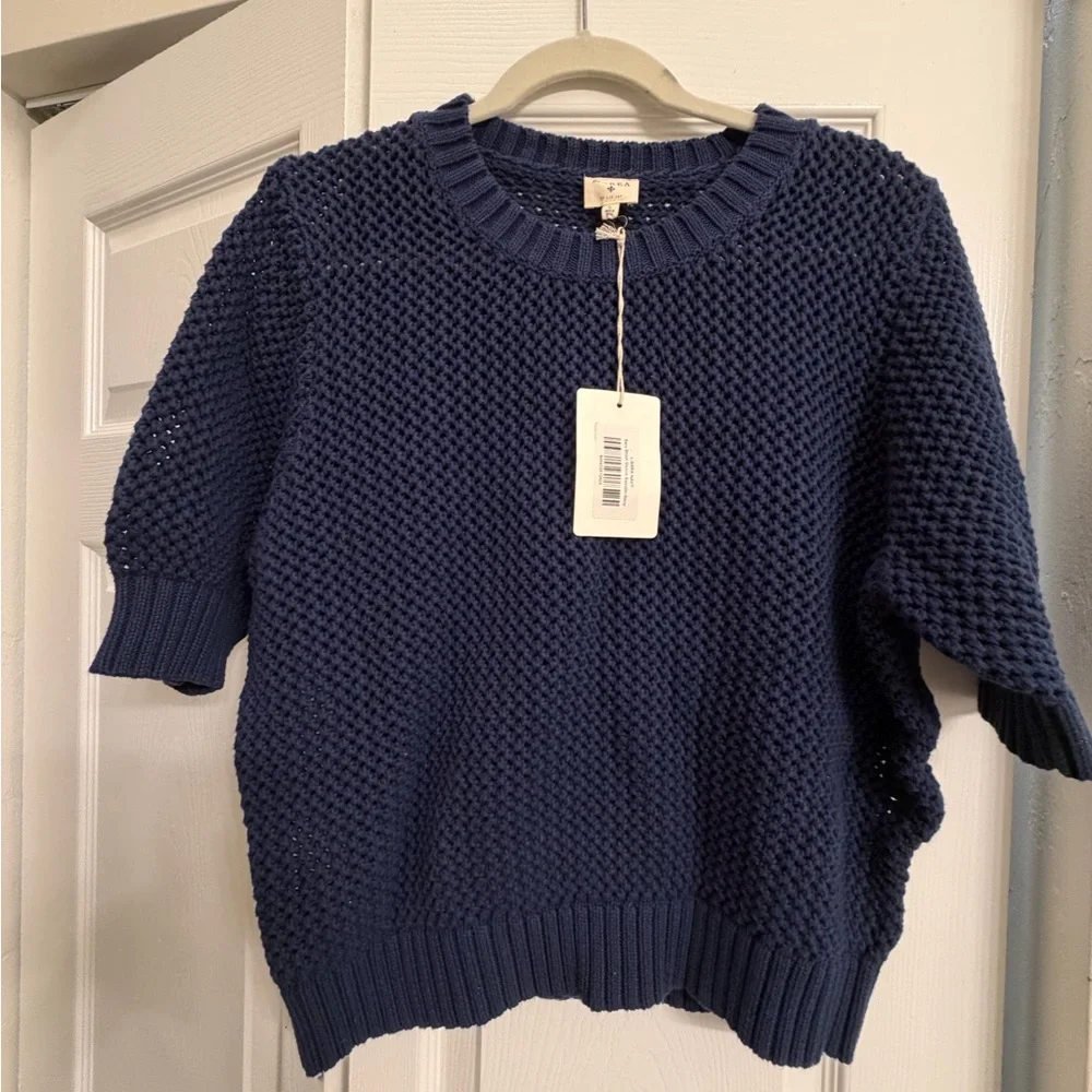 Marea SARA SHORT SLEEVE SWEATER - NAVY - Picture 4 of 6